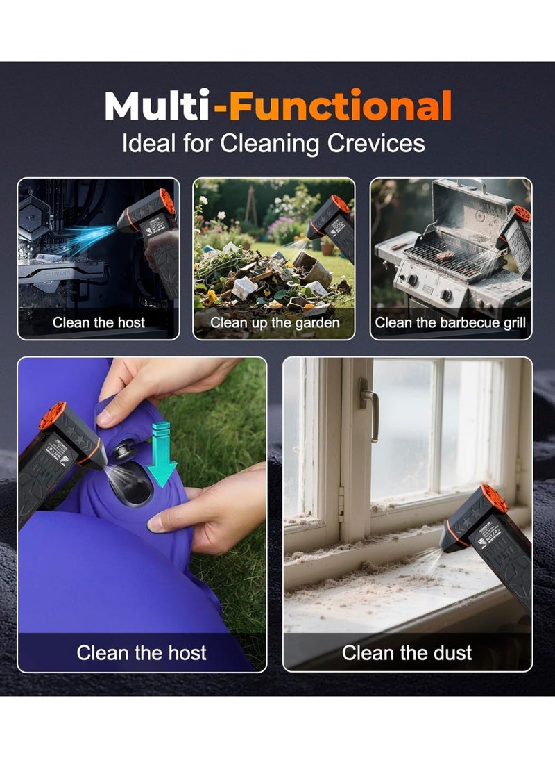 الروهيت منفضة هواء كهربائية قابلة لإعادة الشحن، منفاخ عالي الطاقة بسرعة 160000 دورة في الدقيقة مع شحن عكسي، منظف غبار لاسلكي متغير السرعة لتنظيف الأجهزة الإلكترونية والسيارات (أسود) - Image 3