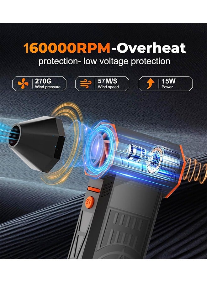 الروهيت منفضة هواء كهربائية قابلة لإعادة الشحن، منفاخ عالي الطاقة بسرعة 160000 دورة في الدقيقة مع شحن عكسي، منظف غبار لاسلكي متغير السرعة لتنظيف الأجهزة الإلكترونية والسيارات (أسود) - Image 2