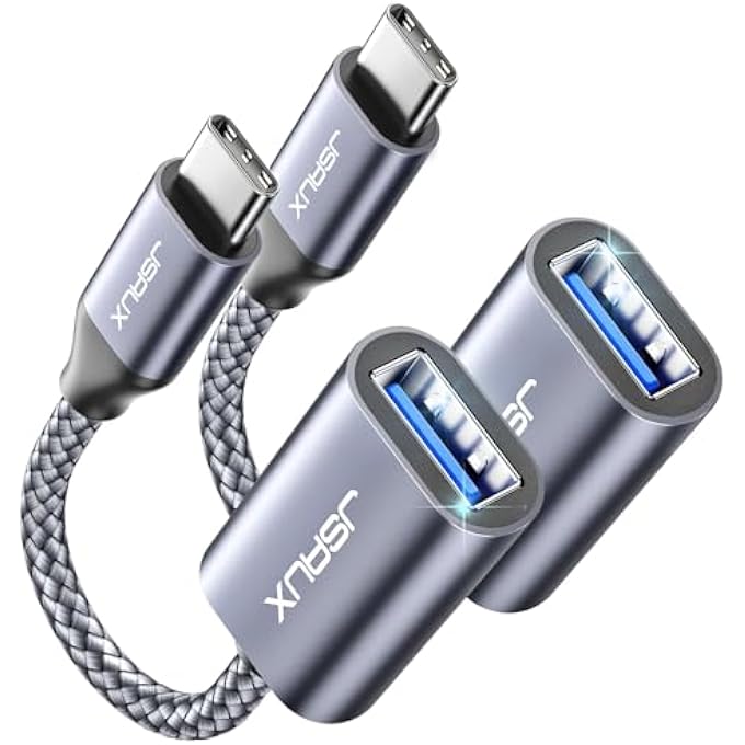 jsaux USB C TO USB 3.0 ADAPTER [2 PACK], USB C MALE TO USB FEMALE OTG CABLE THUNDERBOLT3 TO USB ADAPTER COMPATIBLE WITH MACBOOK PRO/AIR, IPHONE 16 PRO MAX/16 PLUS/16/15, SAMSUNG GALAXY S24/S23/S22/S21 - Image 1