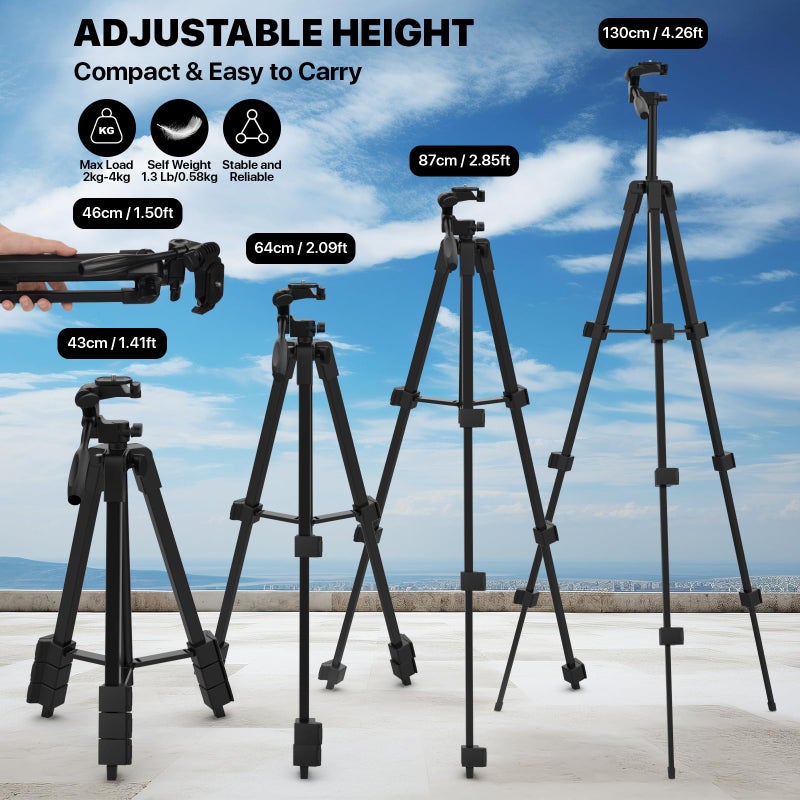 DEGLASERS Laser Level Tripod,1/4"-20 Thread Mount,18" Lightweight Aluminum Portable Adjustable Tripod with 3-Way Flexible Pan Head, Bubble Level, Non-Skid Feet, Carrying Pouch Included,Black - Image 2