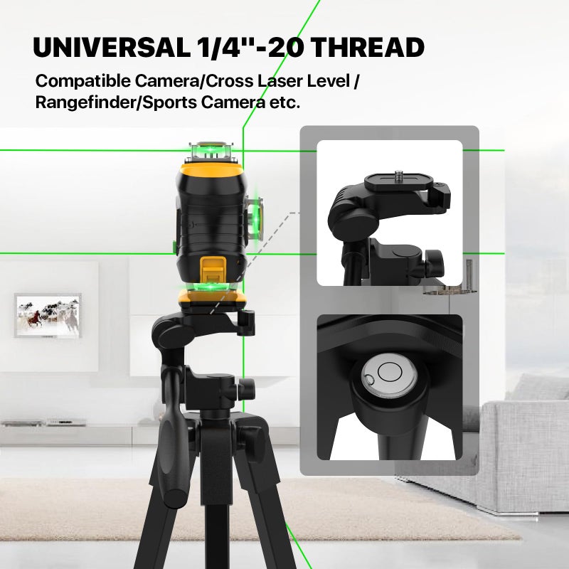 DEGLASERS Laser Level Tripod,1/4"-20 Thread Mount,18" Lightweight Aluminum Portable Adjustable Tripod with 3-Way Flexible Pan Head, Bubble Level, Non-Skid Feet, Carrying Pouch Included,Black - Image 5