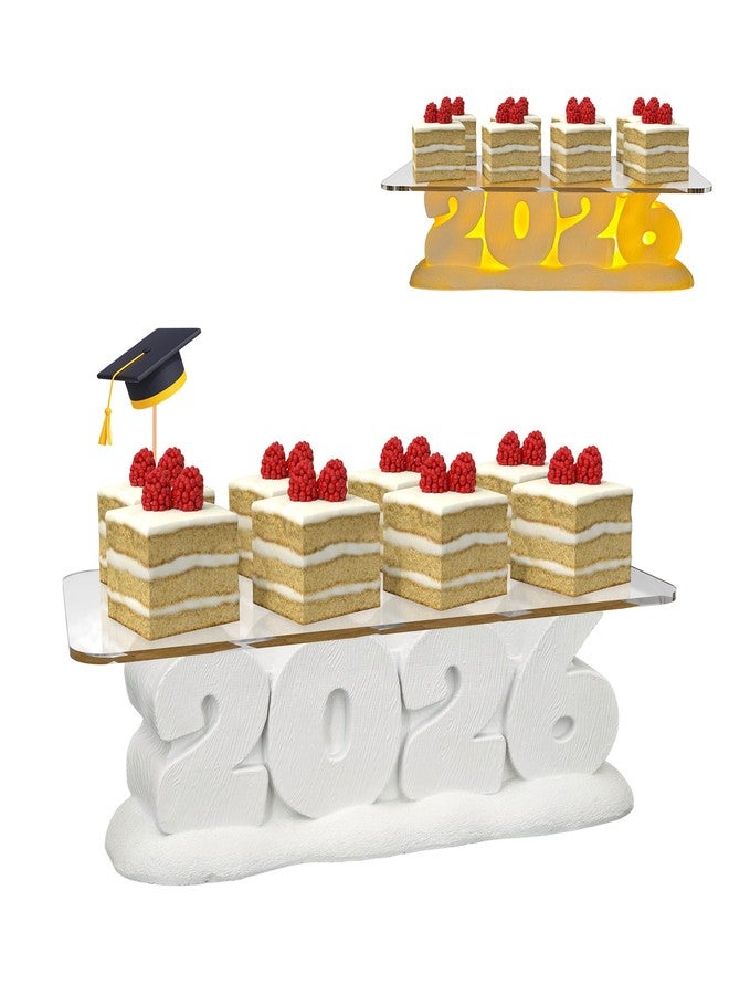 زينة تخرج RUFHVTY 2026، حامل كب كيك بإضاءة LED، قطع مركزية لحفلات التخرج لطاولات الحلويات، صينية تقديم حامل الكب كيك لتزيين لوازم حفلات التخرج (إضاءة صفراء) - Image 1
