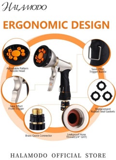 HALAMODO Garden Hose Nozzle Heavy Duty with 9 Spray Patterns Durable Spray Nozzles for Garden Hose & Water Plants & Dog Wash -High-Pressure Water Hose Nozzle, Easy-to-Use Nozzles for Water Hoses  - Image 2