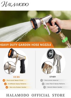 HALAMODO Garden Hose Nozzle Heavy Duty with 9 Spray Patterns Durable Spray Nozzles for Garden Hose & Water Plants & Dog Wash -High-Pressure Water Hose Nozzle, Easy-to-Use Nozzles for Water Hoses  - Image 4