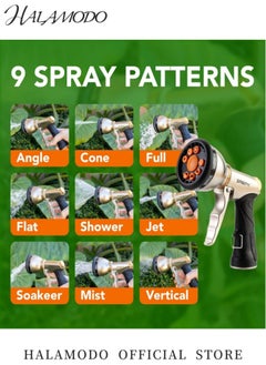 HALAMODO Garden Hose Nozzle Heavy Duty with 9 Spray Patterns Durable Spray Nozzles for Garden Hose & Water Plants & Dog Wash -High-Pressure Water Hose Nozzle, Easy-to-Use Nozzles for Water Hoses  - Image 3