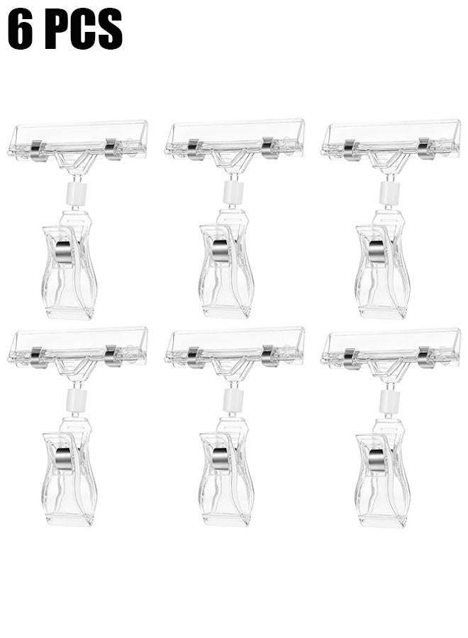 HY 6 Pieces Plastic Merchandise Sign Clip Rotatable Sign Clips Rotatable Double Clip Merchandise Sign Display Rotatable Merchandise Sign Display Mini Clip Tag Holders for Business Cards (Transparent) - Image 1