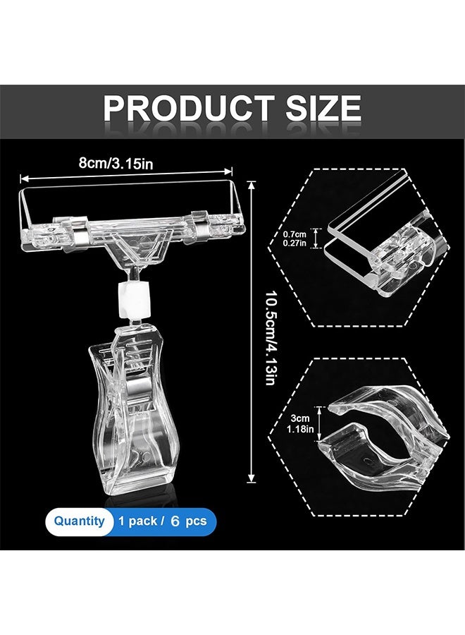 HY 6 Pieces Plastic Merchandise Sign Clip Rotatable Sign Clips Rotatable Double Clip Merchandise Sign Display Rotatable Merchandise Sign Display Mini Clip Tag Holders for Business Cards (Transparent) - Image 2