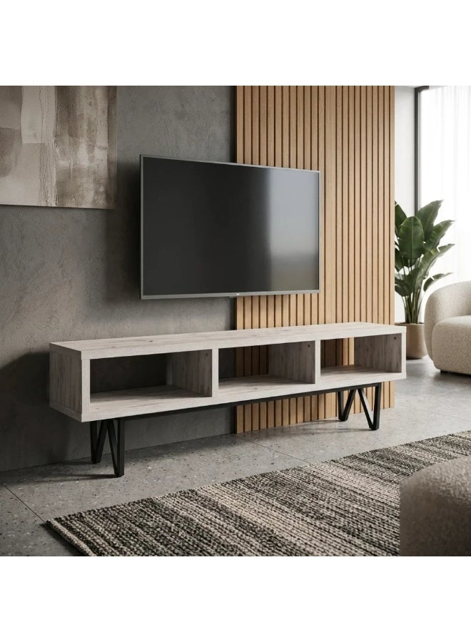 AL Hadaya Mall Luxurious Classic Design Wooden Plasma TV Table Grey 160x30x50 cm Media Unit Stand Furniture for Living Room - Image 1