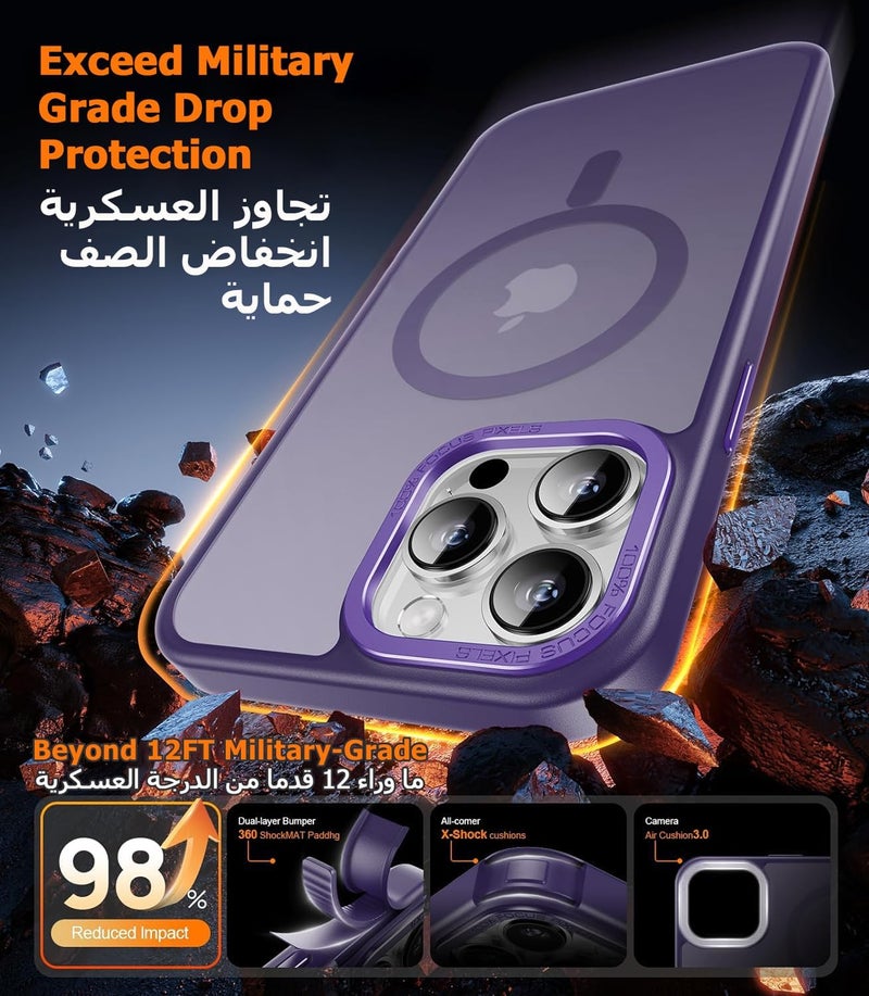 Eligo Magnetic Case For Iphone 12 Pro Max, Compatible With Magsafe Shockproof Protection Cover, Translucent Matte Phone Case With Strong Magnet, Slim Case For Apple 12 Pro Max 6.7 Inch 2020 Purple - Image 4