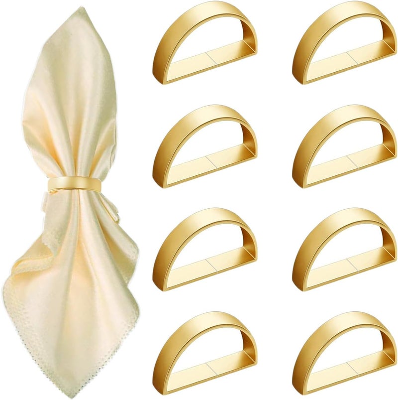 GERILKAI 8 Pcs Matt Gold Napkin Rings - Metal Napkin Ring,Stainless Steel Napkin Rings for Table Settings Wedding Christmas Party Dinner Table(Semicircle) - Image 1