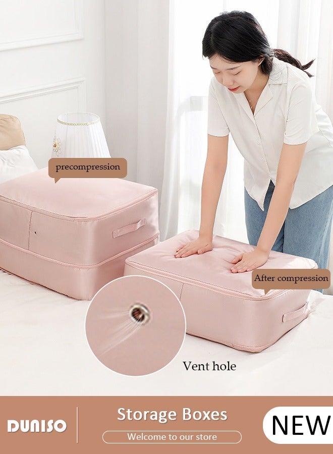 DUNISO Foldable Storage Organizer Bags, Pink Satin-like Cotton Fabric Traveling Storage Bag, Storage Totes for Clothes Moving Supplies Space Saving Oversized Storage Bag Organizer for Moving Traveling - Image 1