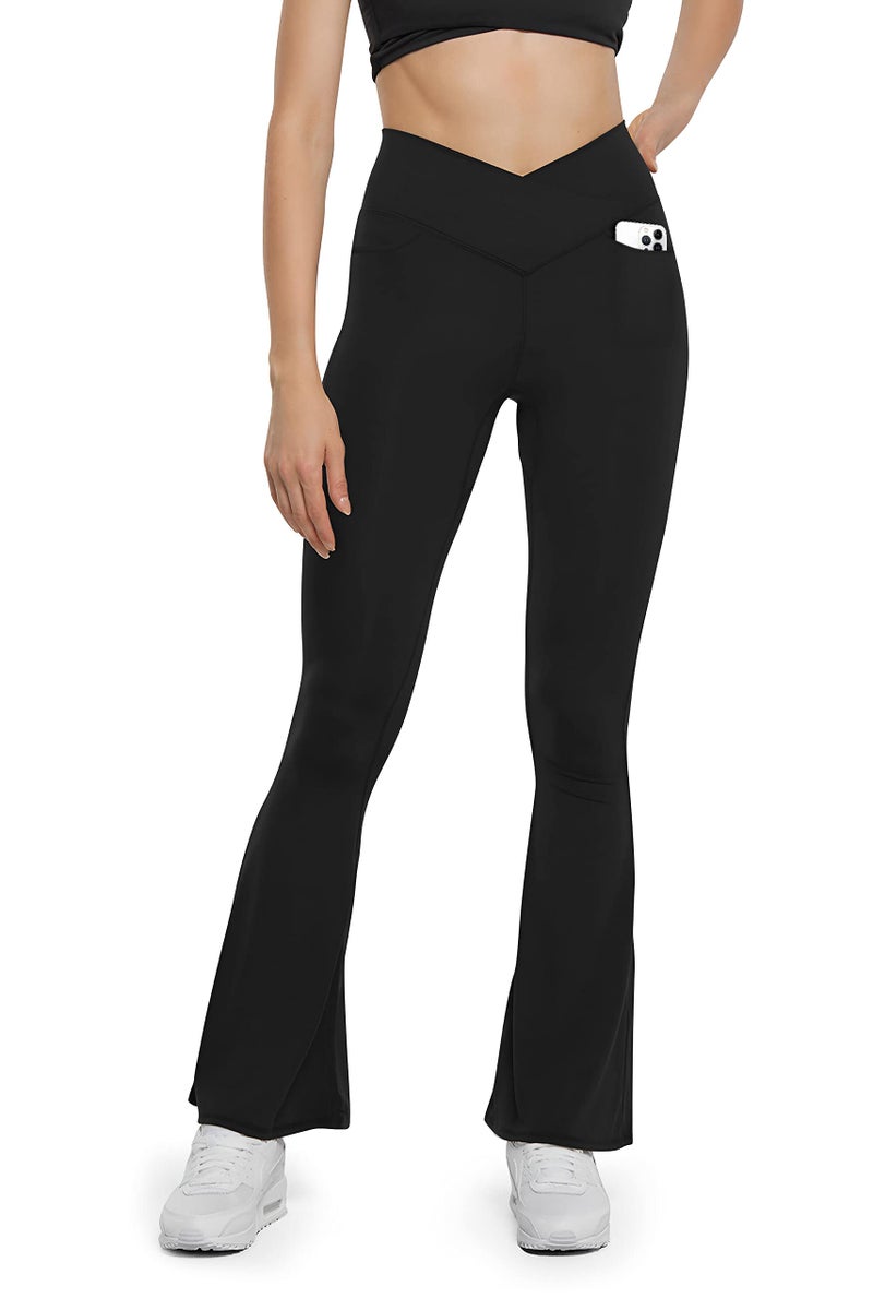HEGALY Women's Flare Yoga Pants with Pockets - Crossover Flare Leggings High Waisted Tummy Control Gym Workout Sweatpants - Image 1