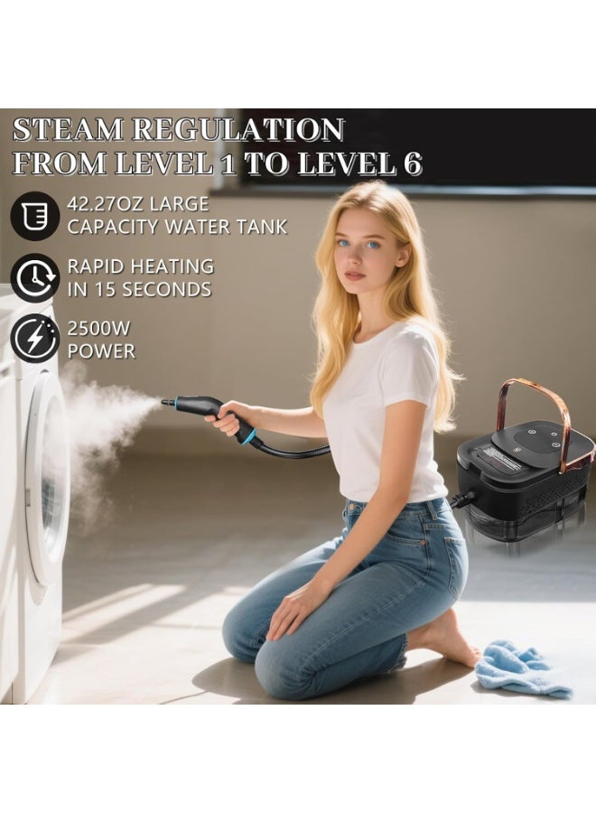 2500W Pressurized Steam Cleaner with 1.25L Water Tank and 12 Attachments, Portable Steamer for Home, Car & Kitchen - Image 3