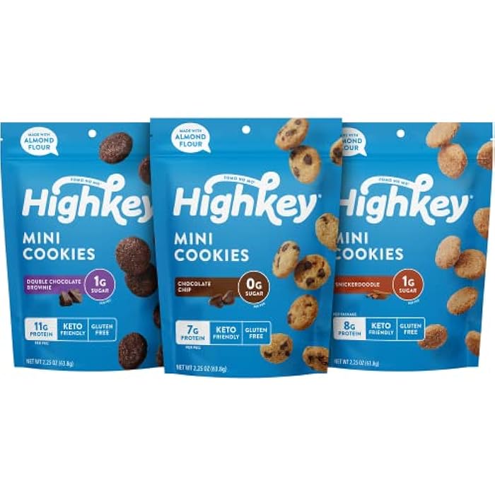 HighKey Cookies Variety Pack - 6.75oz Low Carb No Added Sugar 3-Pack Chocolate Chip Cookie, Snickerdoodle, Brownie Bites Low Carb Gluten Free Diabetic Snack Diet Friendly Food Sweets - Image 1