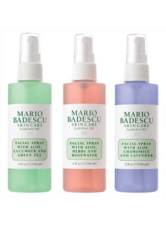 MARIO BADESCU Spritz Mist and Glow Facial Spray Trio Collection with Cucumber, Rose Water and Lavender, Multi-Purpose Cooling and Hydrating Face Mist for All Skin Types, 4 Fl Oz (Pack of 3)  - Image 1