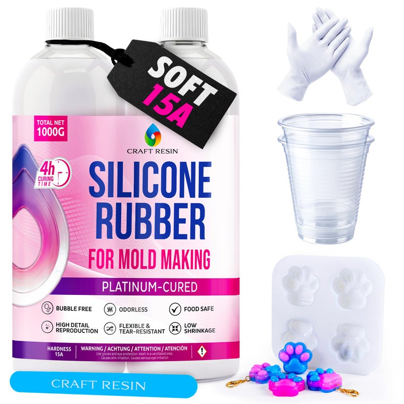 CRAFT RESIN Silicone Mold Making Kit 34 Oz22 lbs Platinum Liquid Silicone Rubber for Resin Casting Mold Maker 11 Mix Ratio Shore 15A BubbleFree Silicone Kit for Molds Soap Candle Molding - Image 2