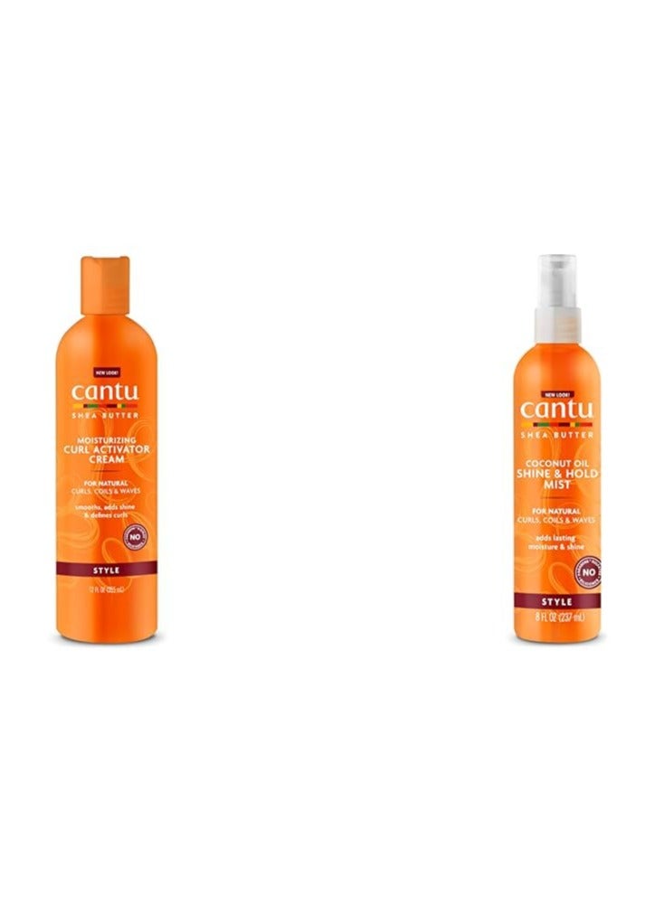 Cantu Moisturizing Curl Activator Cream with Shea Butter 12 fl oz & Coconut Oil Shine & Hold Mist for Natural Hair 8 fl oz - Image 1