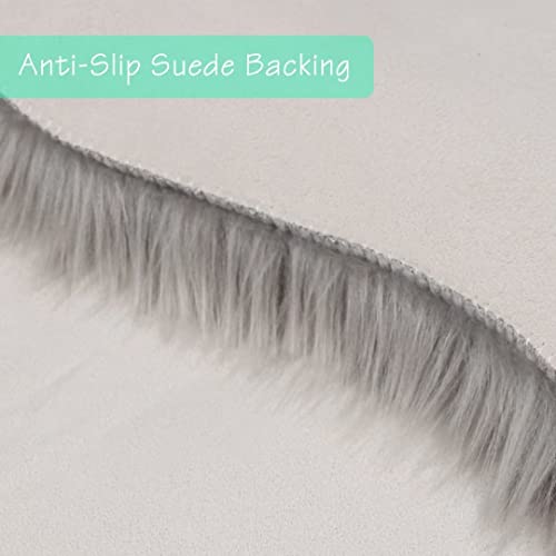 duduta Grey Faux Sheepskin Fur Throw Rug 2x3 ft, Fluffy Shag Chair Cover Small Bedside Dorm Rug Non Slip Machine Washable - Image 4