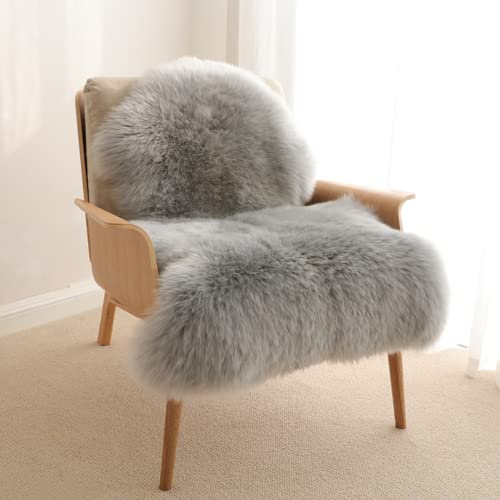 duduta Grey Faux Sheepskin Fur Throw Rug 2x3 ft, Fluffy Shag Chair Cover Small Bedside Dorm Rug Non Slip Machine Washable - Image 1