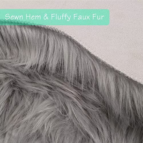 duduta Grey Faux Sheepskin Fur Throw Rug 2x3 ft, Fluffy Shag Chair Cover Small Bedside Dorm Rug Non Slip Machine Washable - Image 3