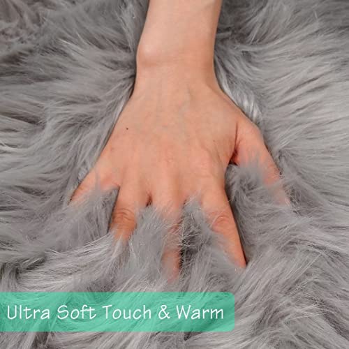 duduta Grey Faux Sheepskin Fur Throw Rug 2x3 ft, Fluffy Shag Chair Cover Small Bedside Dorm Rug Non Slip Machine Washable - Image 2