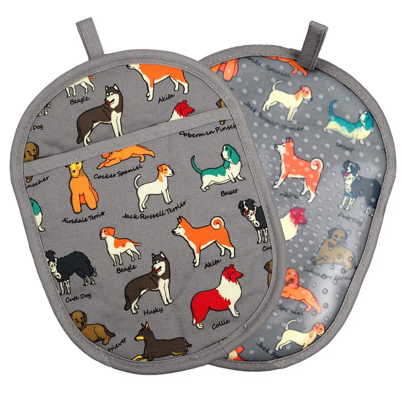 RED LMLDETA Pot Holders Set of 2 with Transparent Clear Silicone Shell and Nice Dog Printing Cotton Lining  Heat Resistant to 500 F Kitchen Oven Gloves Pot Holder for Cooking (Dog Flower  Potholders) - Image 1