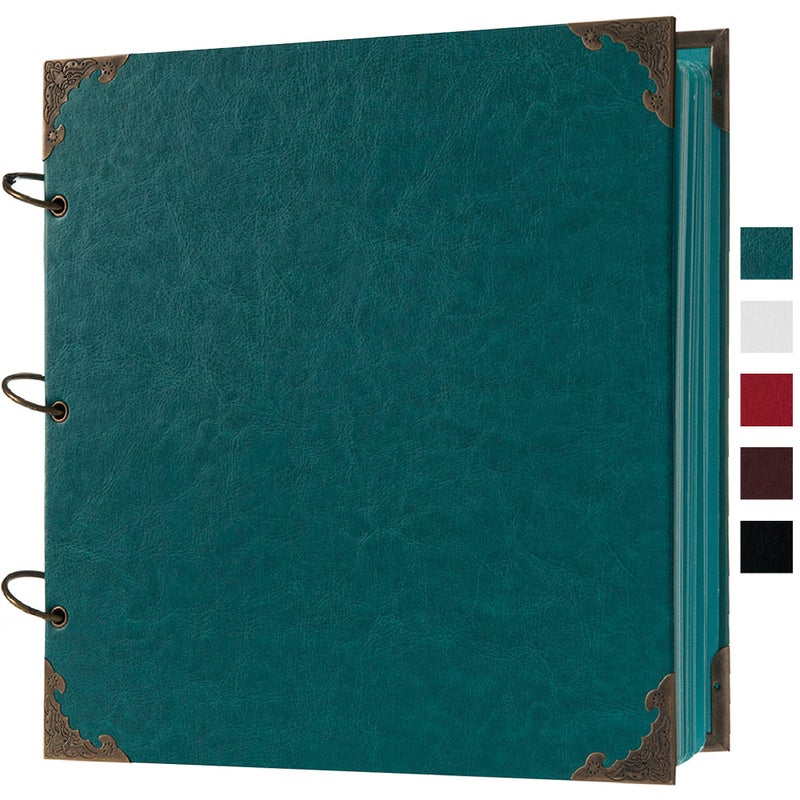 potricher 12 x 12 Inch Large DIY Scrapbook Photo Album Leather Cover 80 Pages Blank Craft Paper Scrap book for Wedding Anniversary and Baby Blue