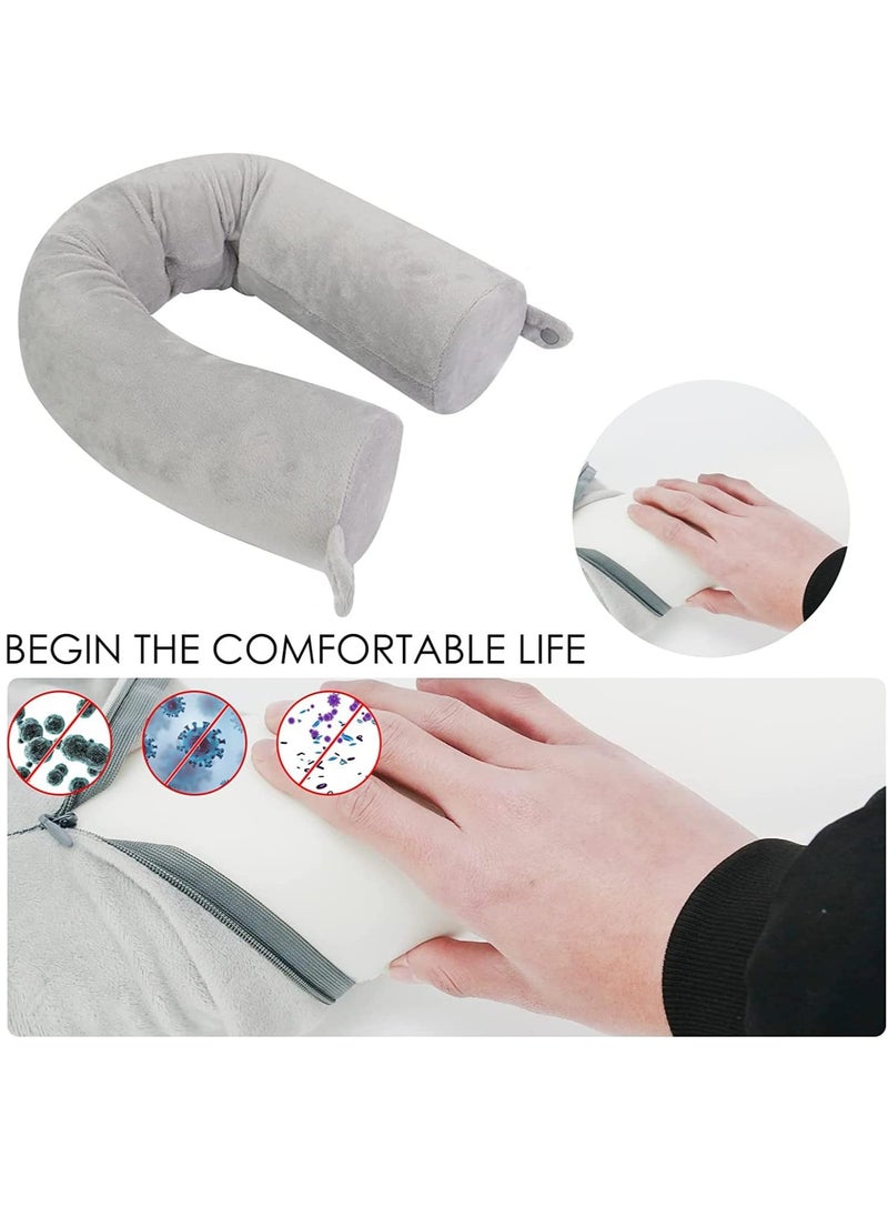 Arabest - Twist Memory Foam Travel Pillow, Neck Pillow for Neck, Chin, Lumbar and Leg Support Pain Relief, Adjustable Pillow for Airplane, Car, Home (Grey) - Image 1