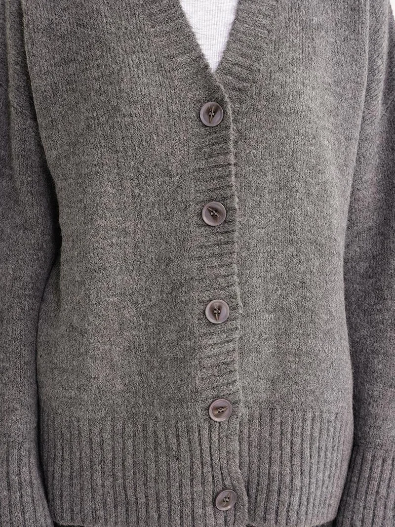 MixRay Mixray Buttoned V-Neck Ribbed Knit Cardigan