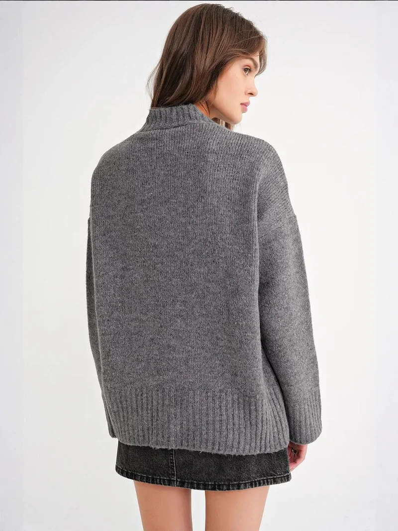MixRay Mixray Buttoned V-Neck Ribbed Knit Cardigan