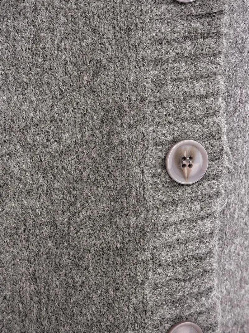 MixRay Mixray Buttoned V-Neck Ribbed Knit Cardigan