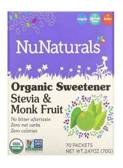 NuNaturals Organic Sweetener Stevia and Monk Fruit 70 Packets 2.47 oz 70 g  - Image 1