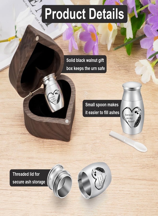 XIUDA Wooden Mini Memorial Small Urns for Ashes Stainless Steel Cremation Mini Urn with Black Walunt Box Funeral Heart Wings Keepsake Urn for Ashes - Image 4