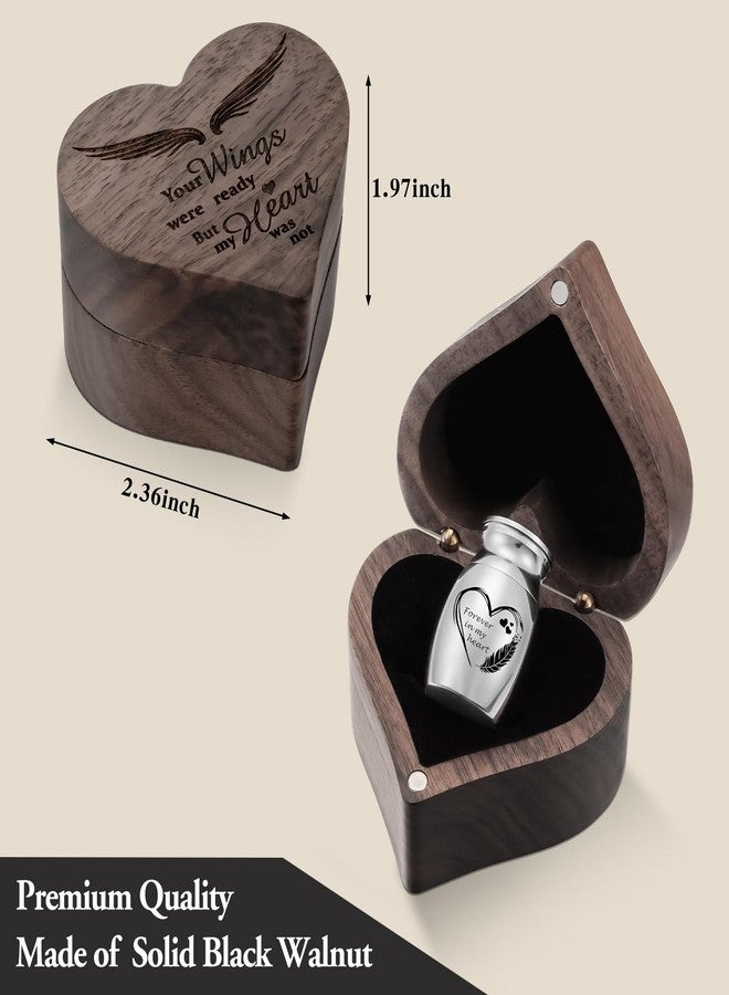 XIUDA Wooden Mini Memorial Small Urns for Ashes Stainless Steel Cremation Mini Urn with Black Walunt Box Funeral Heart Wings Keepsake Urn for Ashes - Image 3