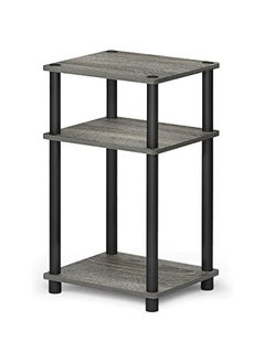 Just 3-Tier Turn-N-Tube End Table / Side Table / Night Stand / Bedside Table with Plastic Poles, 1-Pack, French Oak Grey/Black