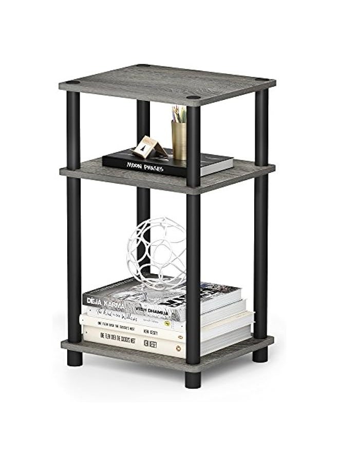 dida-cosmos - Just 3-Tier Turn-N-Tube End Table / Side Table / Night Stand / Bedside Table with Plastic Poles, 1-Pack, French Oak Grey/Black - Image 1