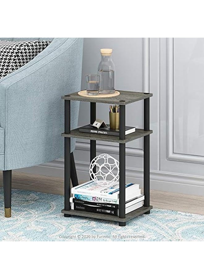 dida-cosmos - Just 3-Tier Turn-N-Tube End Table / Side Table / Night Stand / Bedside Table with Plastic Poles, 1-Pack, French Oak Grey/Black - Image 1