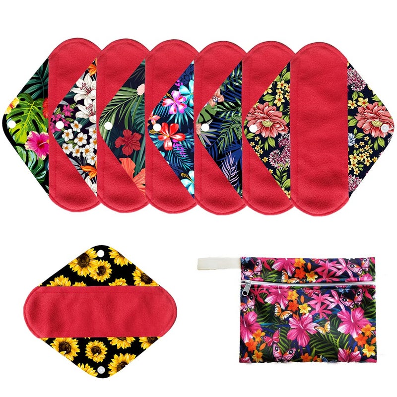 7pcs Set Reusable Menstrual Pads Including 1pc Mini Wet Bag 6pcs Reusable Washable Stay Dry Cloth Menstrual PadsWomen Sanitary PadsMama Panty Liners