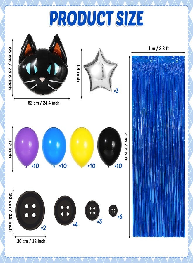 ojustbeok 62pcs Horror Movie Party Decorations Set Button Eye Party Supplies Black Cat Balloons Navy Blue Foil Fringe Curtains Button Eye Cutouts Halloween Colourful Balloons Kit Cartoon Movie Favors Decor - Image 2
