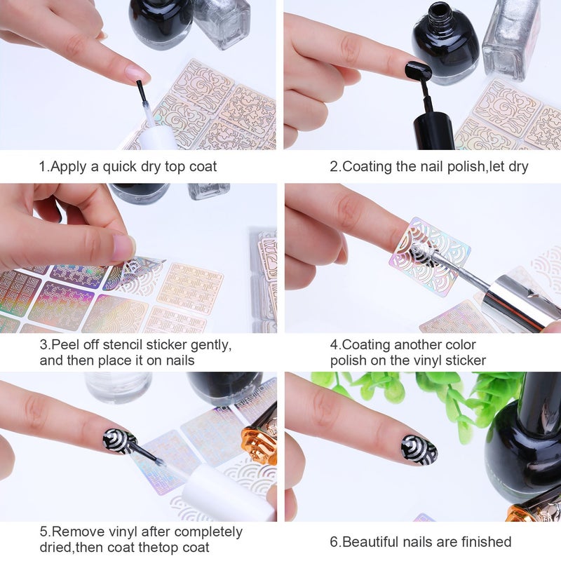 eboot 288 Pieces 96 Designs Nail Vinyls Nail Stencil Sticker Sheets Set for Nail Art Design, 24 Sheets - Image 3