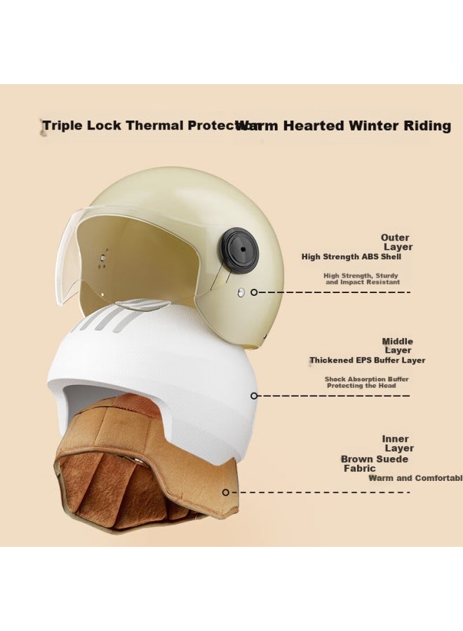 JD.com Jd Original Tk06 Motorcycle Helmet, 3c Certified New National Standard, Autumn And Winter Anti-freeze Warm Ear Protection, Skin-friendly Inner Lining, Electric Scooter Helmet, Khaki Color, Size L - Image 4