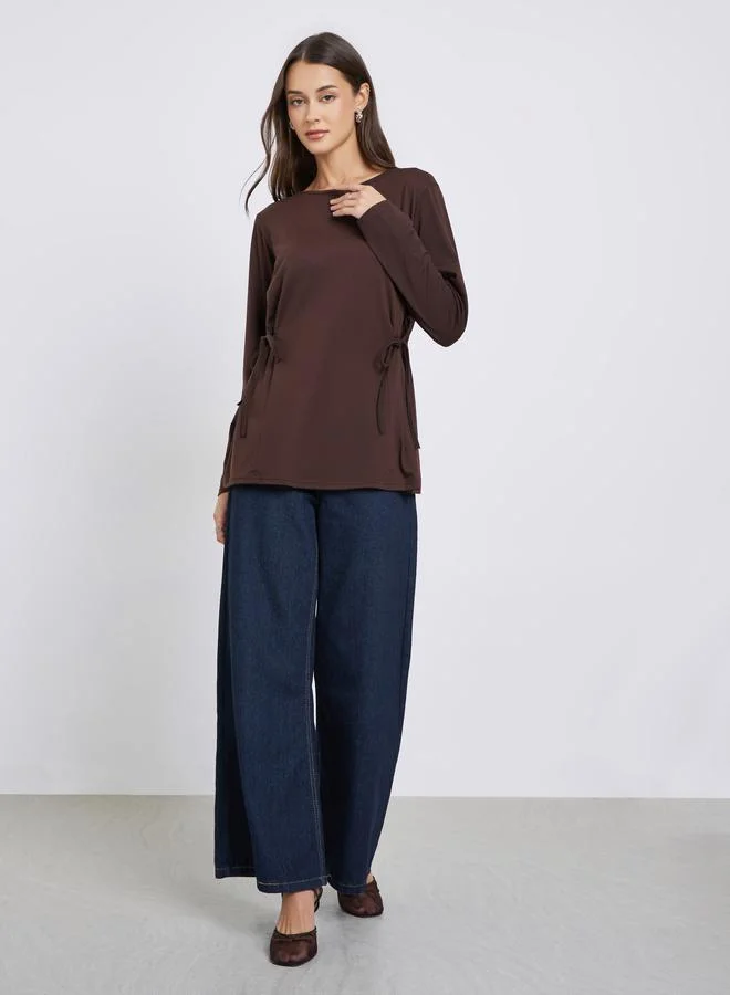 Styli Solid Loose Knitted Top with Drawstrings