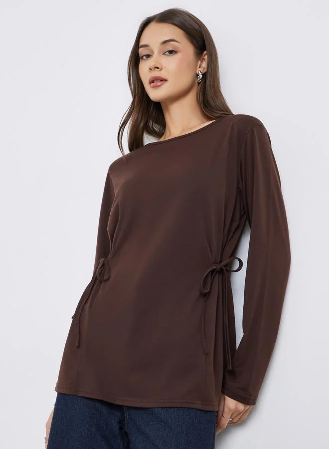 Styli Solid Loose Knitted Top with Drawstrings
