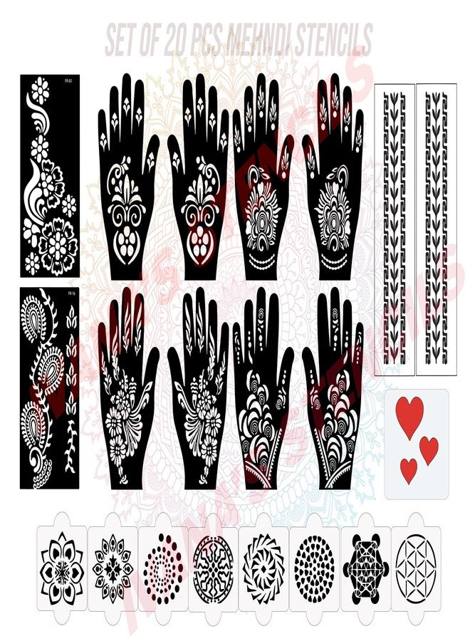 Ivana's Set of 20 Pcs Combo Pack, Reusable Mehandi Design Stencil Reusable Latest Mehandi Design Stencils for Girls, Women, Kids & Teen, D-2069 - Image 1
