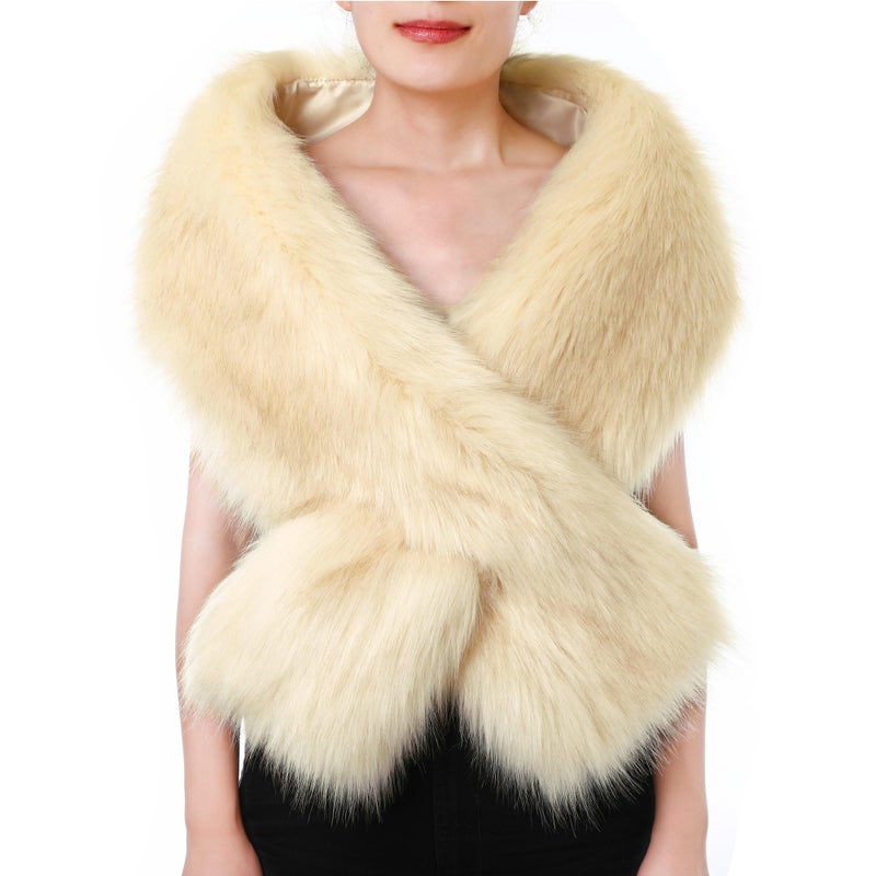 Dikoaina Women's Winter Fake Faux Fur Scarf Wrap Collar Shawl Shrug - Image 1