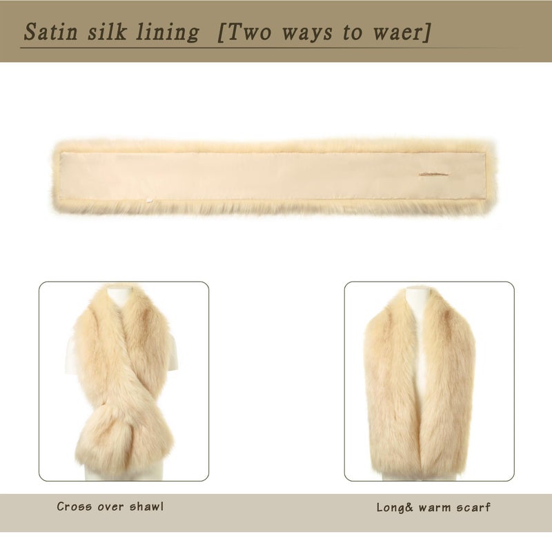 Dikoaina Women's Winter Fake Faux Fur Scarf Wrap Collar Shawl Shrug - Image 4