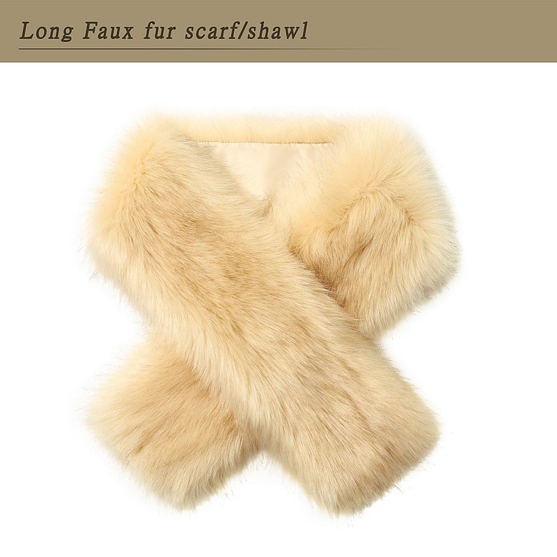Dikoaina Women's Winter Fake Faux Fur Scarf Wrap Collar Shawl Shrug - Image 5