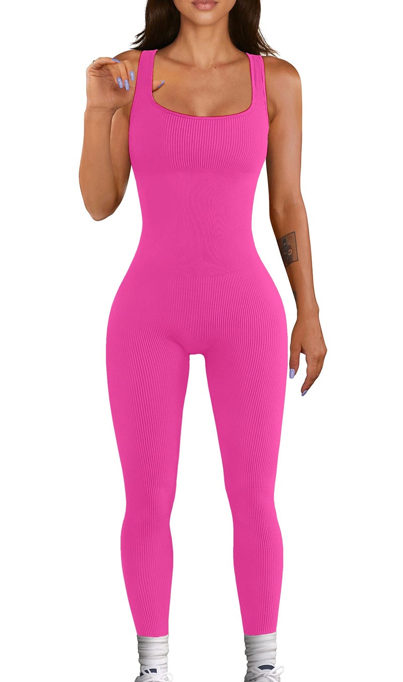 YIOIOIO Women Workout Seamless Jumpsuit Yoga Ribbed Bodycon One Piece Tank Top Leggings Romper - Image 1