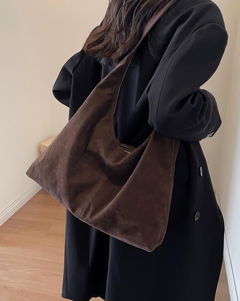 Pocadri Womens Fashion Suede Shoulder Bags Large Tote Bag Retro Purse Handbag Casual Work Ladies Top Handle Satchel - Image 2