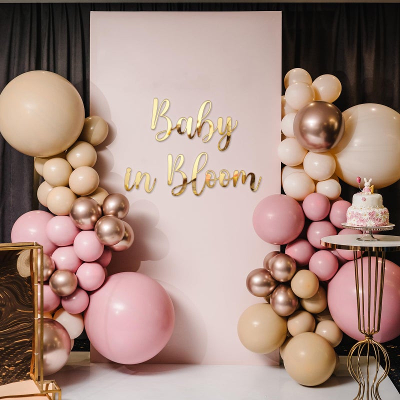 Dunzoom Baby in Bloom Sign for Backdrop Gold Mirror Acrylic Baby in Bloom Sticker Letters Decals Gender Reveal Boy Girl Decorations for 1st Birthday Backdrop Photography Background Wall Photo Prop - Image 3